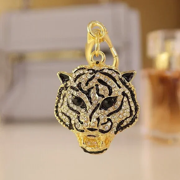 Luxury Rhinestone Crystal Tiger Keychain or Handbag Charm Sparkling Pendant - Picture 1 of 8